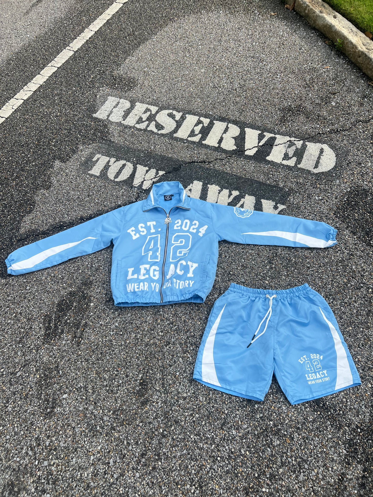 Blue and White Windbreaker Set