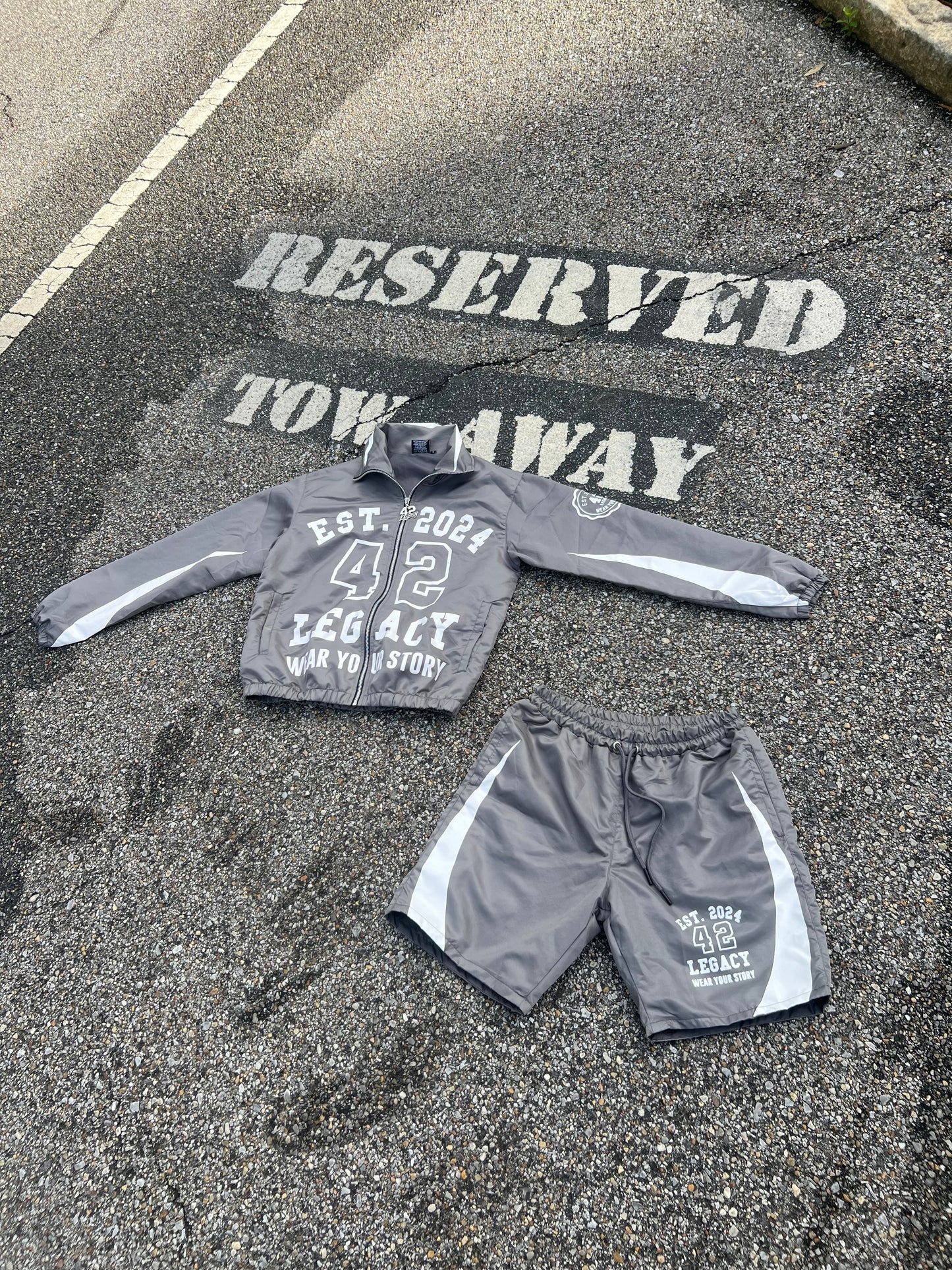 Grey and White Windbreaker Set