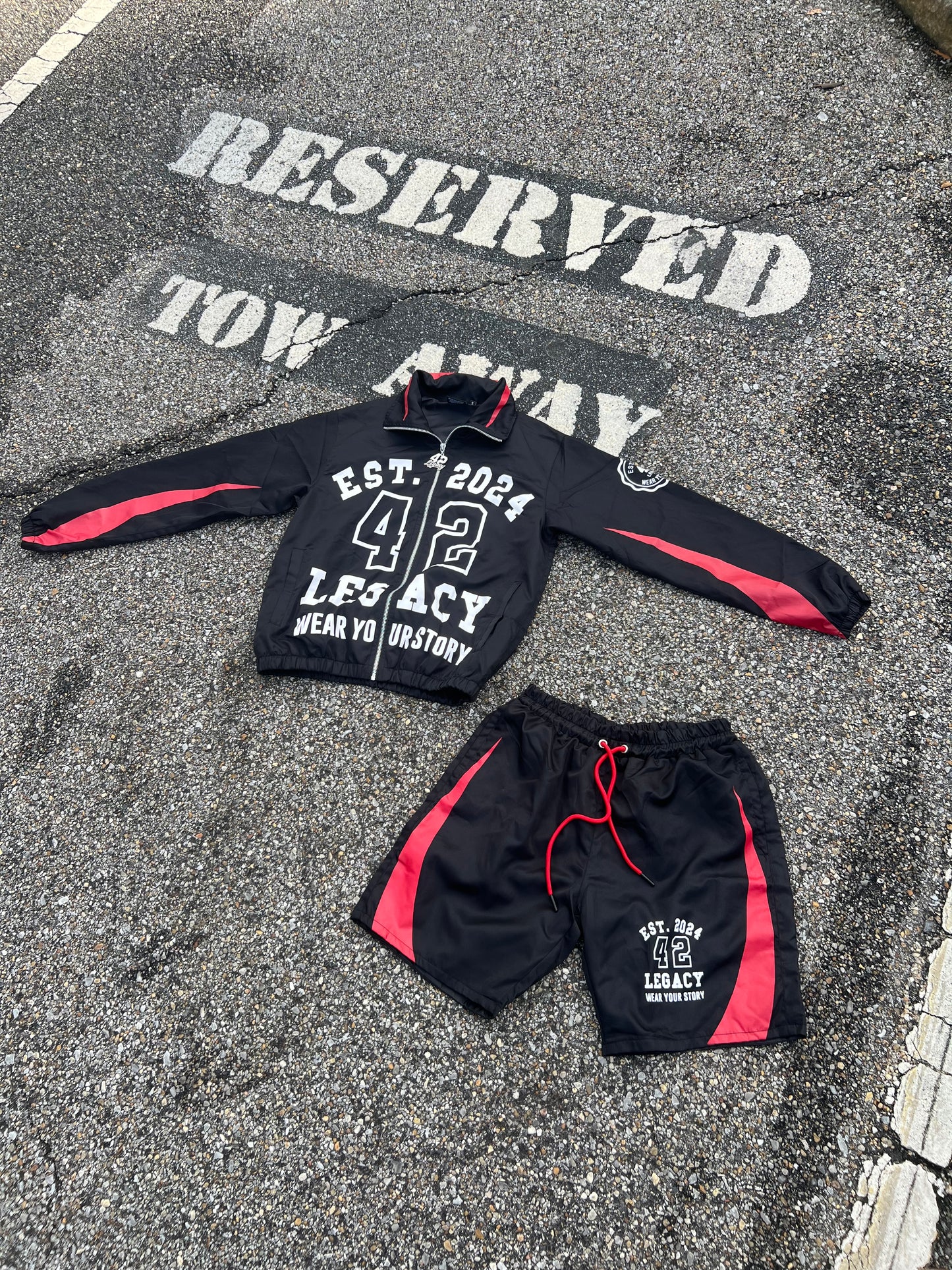 Black/Red and White Windbreaker Set