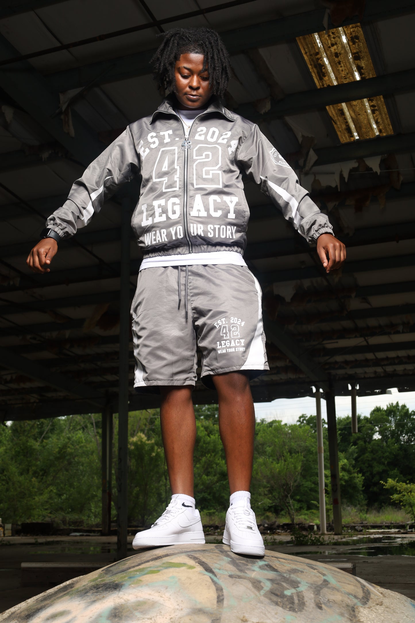Grey and White Windbreaker Set