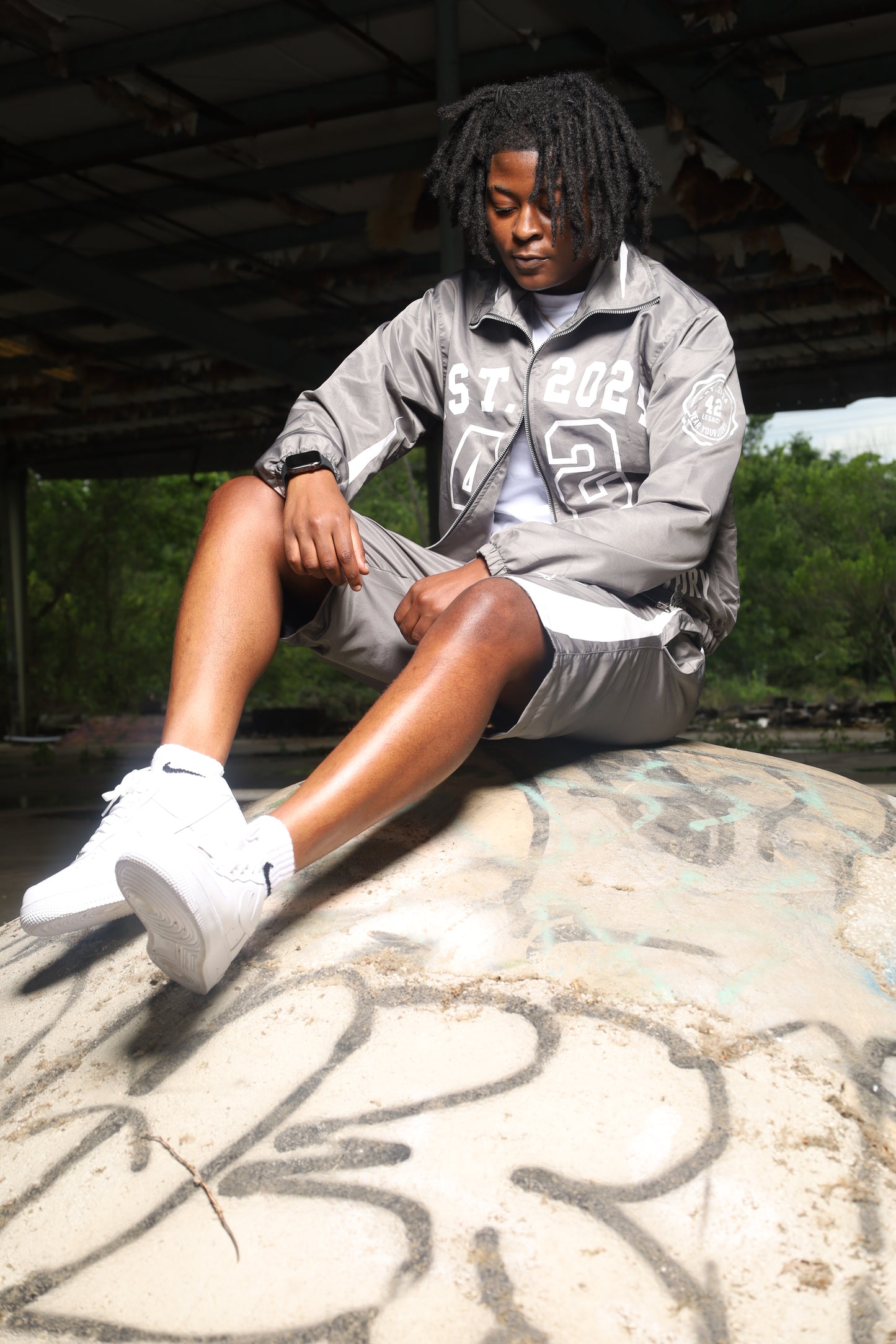 Grey and White Windbreaker Set