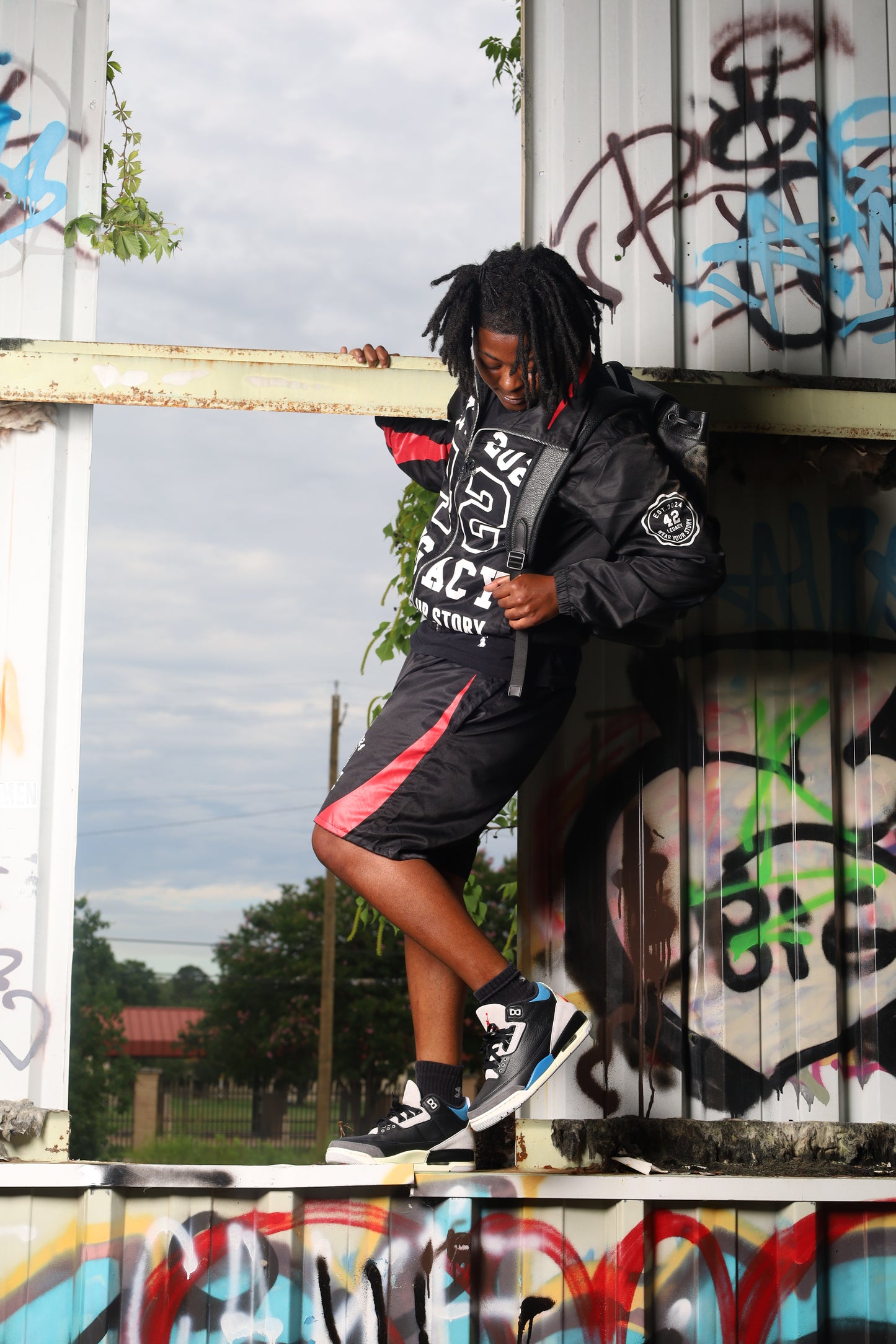 Black/Red and White Windbreaker Set