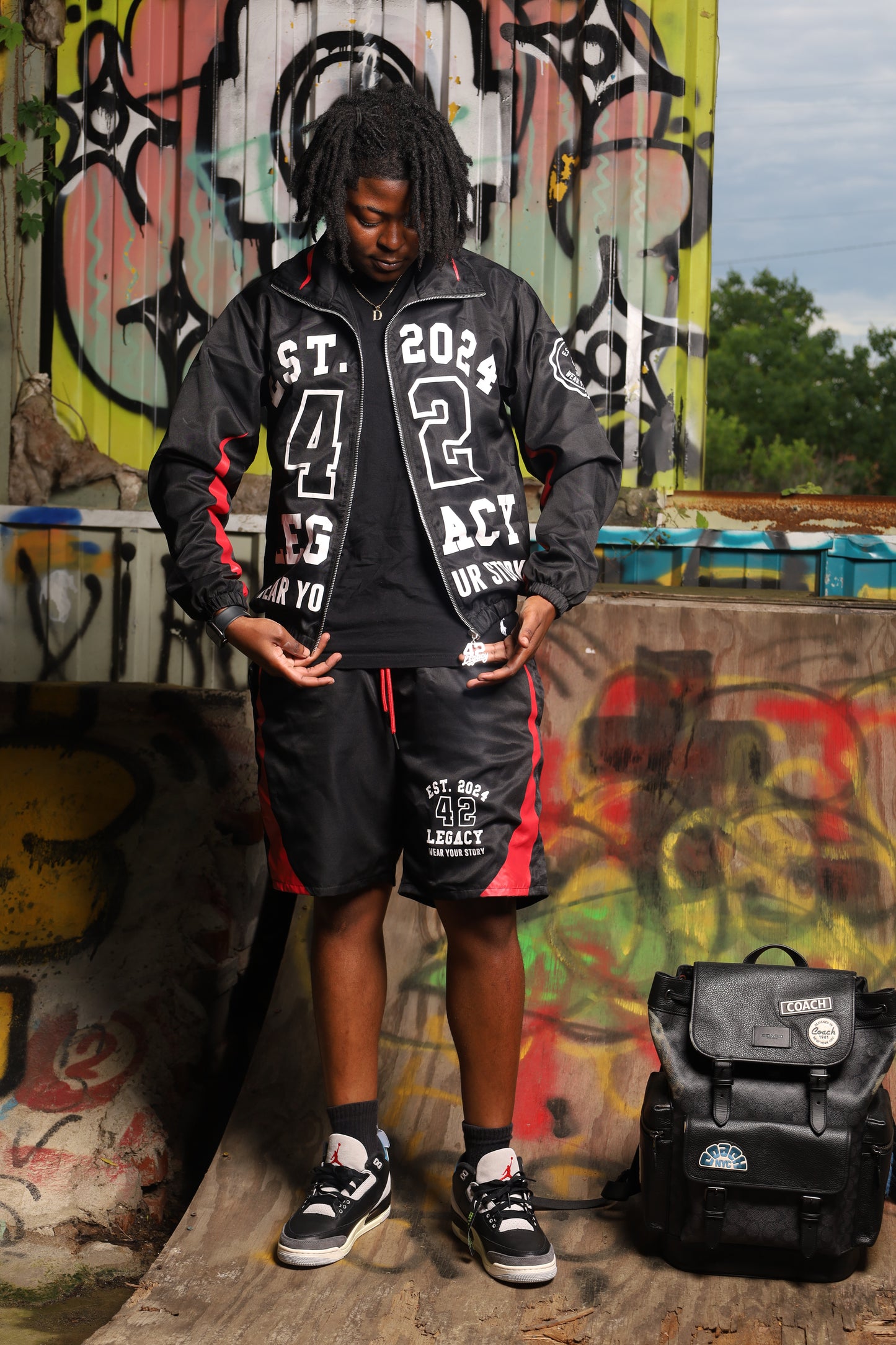 Black/Red and White Windbreaker Set