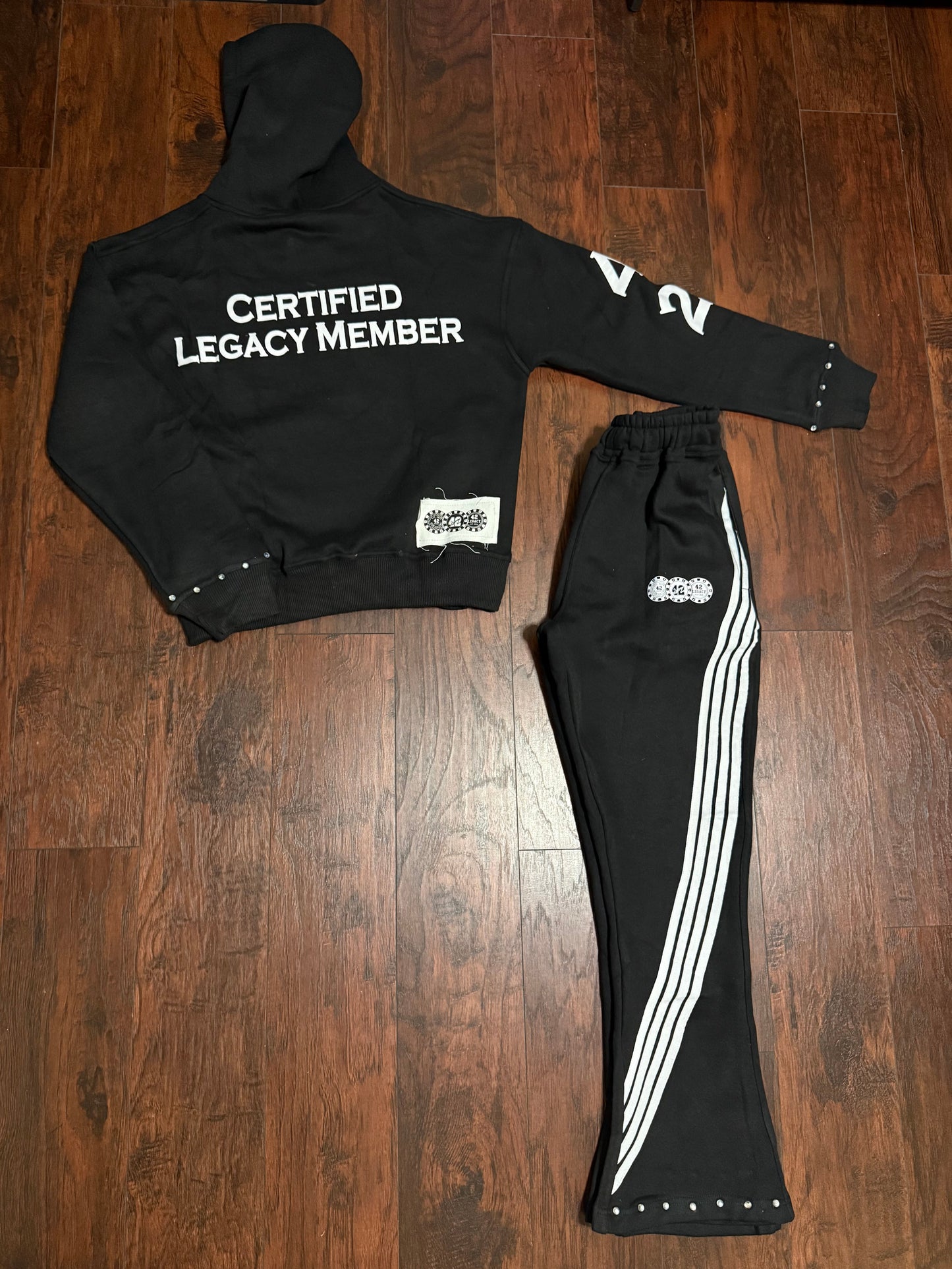 Black / White Rhinestone Hoodie Set