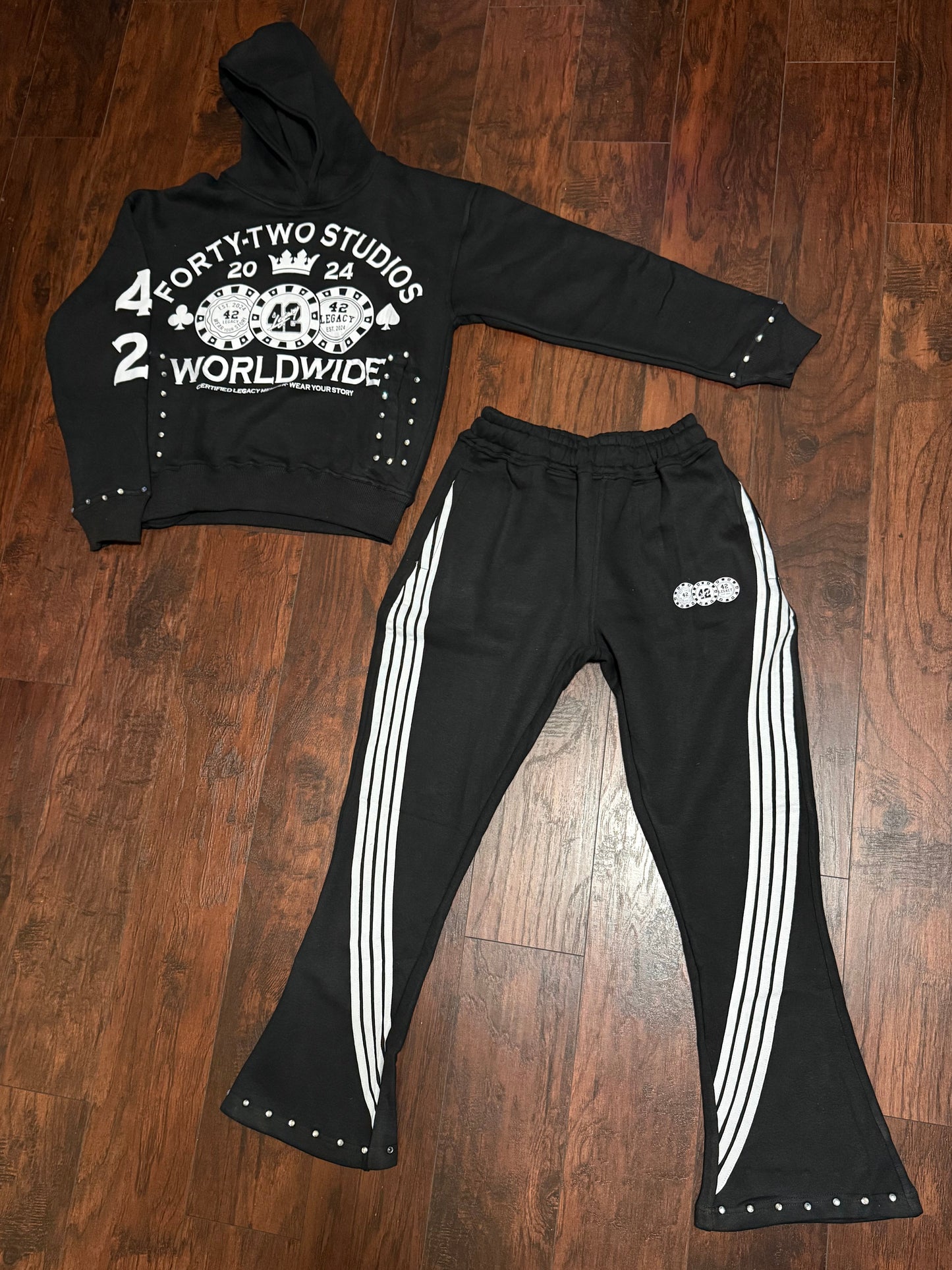 Black / White Rhinestone Hoodie Set
