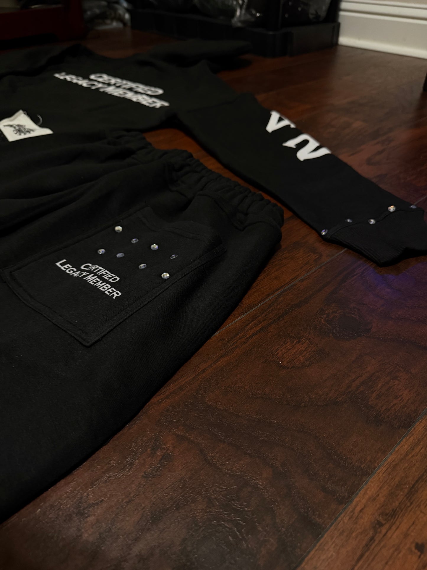 Black / White Rhinestone Hoodie Set